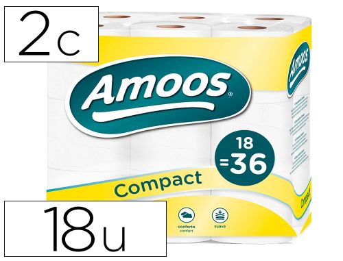 Papel higienico amoos duplo grande 2 folhas 120 mm diametro x 90 mm altura pack de 18 rolos , Amoos , 78529 , 5601856230099